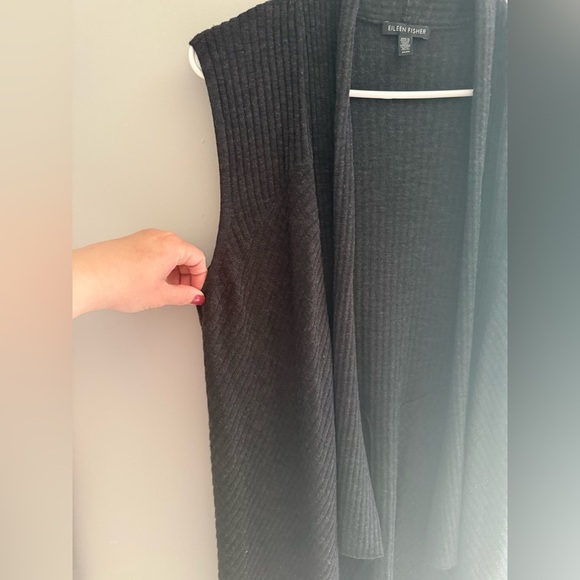Eileen Fisher Womens Charcoal Grey Crepe Sweater Vest Cardigan SZ MD Textured - Picture 3 of 7